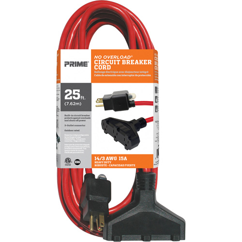 Vinyl Extension Cord, Outdoor, SJTW, 14/3 AWG, 15 A, 3 Outlet(s), 25' Distribution Élite MP