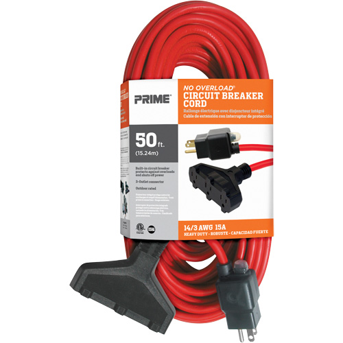 Vinyl Extension Cord, Outdoor, SJTW, 14/3 AWG, 15 A, 3 Outlet(s), 50' Distribution Élite MP