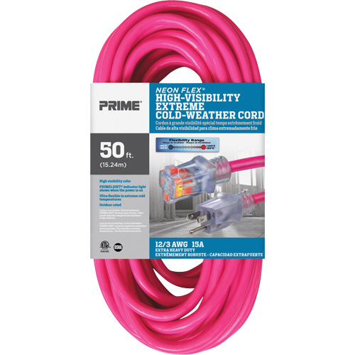 Neon Flex&reg; High Visibility Extension Cord, Outdoor, SJTW, 12/3 AWG, 15 A, 50' Distribution Élite MP
