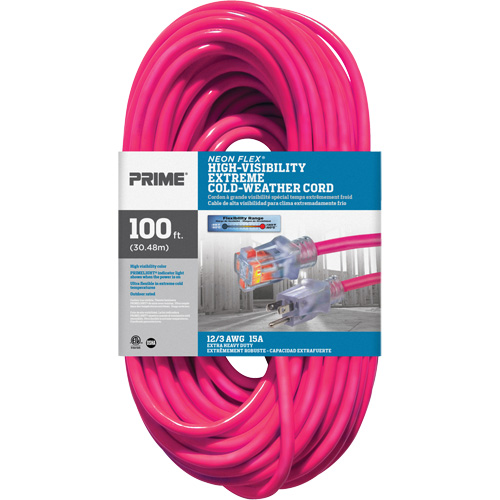Neon Flex&reg; High Visibility Extension Cord, Outdoor, SJTW, 12/3 AWG, 15 A, 100' Distribution Élite MP