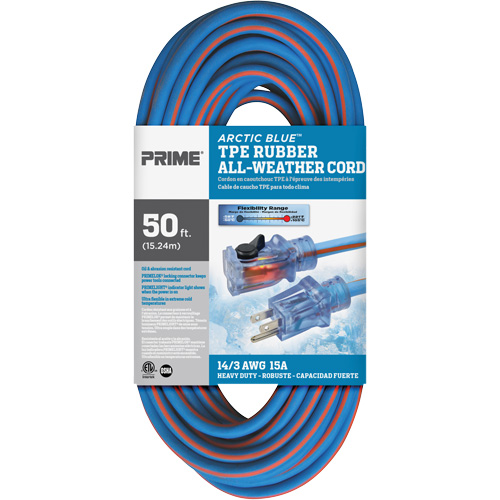 Arctic Blue Extension Cord, All-Weather, SJEOW, 14/3 AWG, 15 A, 50' Distribution Élite MP