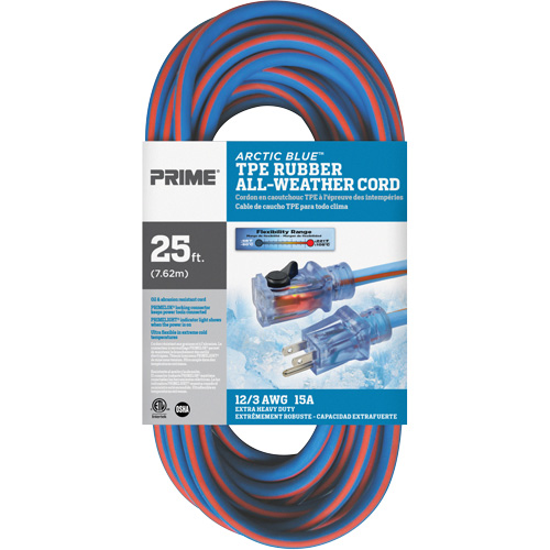 Cordon rallonge verrouillable toute saison en caoutchouc TPE Arctic Blue, Toutes saisons, SJEOW, AWG 12/3, 15 A, 25' Distribution Élite MP
