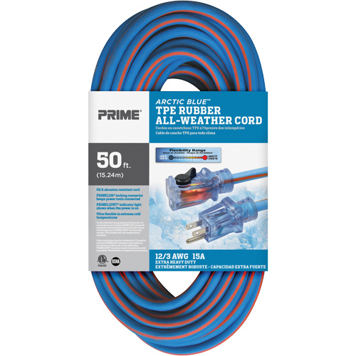 Arctic Blue TPE-Rubber Locking Extension Cord, All-Weather, SJEOW, 12/3 AWG, 15 A, 50' Distribution Élite MP
