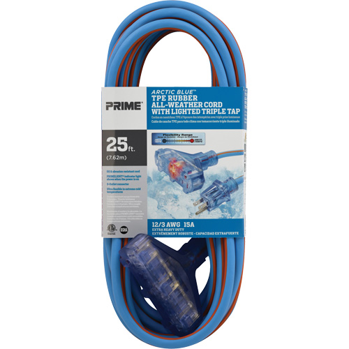 Cordons rallonges en caoutchouc TPE Arctic Blue, Toutes saisons, SJEOW, AWG 12/3, 15 A, 3 prise(s), 25' Distribution Élite MP