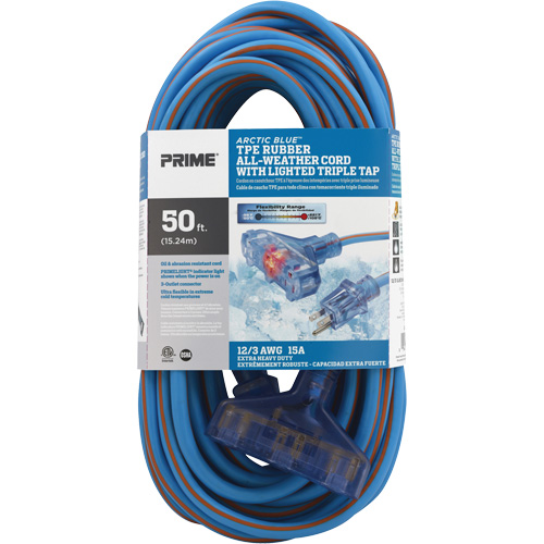 Cordons rallonges en caoutchouc TPE Arctic Blue, Toutes saisons, SJEOW, AWG 12/3, 15 A, 3 prise(s), 50' Distribution Élite MP