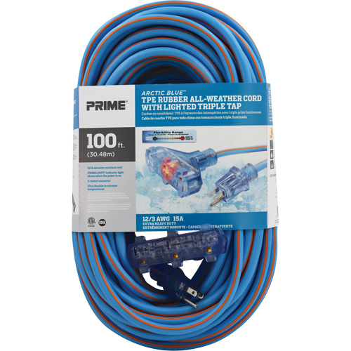 Cordons rallonges en caoutchouc TPE Arctic Blue, Toutes saisons, SJEOW, AWG 12/3, 15 A, 3 prise(s), 100' Distribution Élite MP
