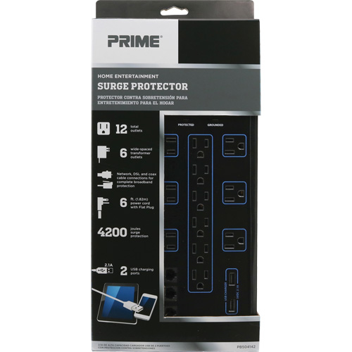 USB Charging Surge Protectors, 12 Outlets, 4200 J, 1875 W, 6' Cord Distribution Élite MP