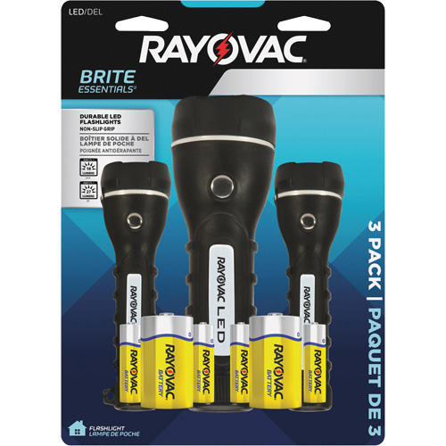 Ensemble de lampes de poche robustes caoutchout&eacute;es Brite Essentials, DEL, 40/26 lumens, Piles D/AA Distribution Élite MP