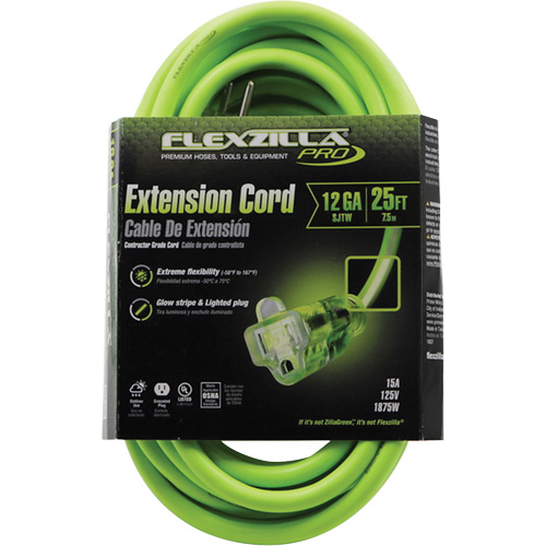 Flexzilla&reg; Pro Industrial Extension Cord, All-Weather, SJTW, 12/3 AWG, 15 A, 25' Distribution Élite MP