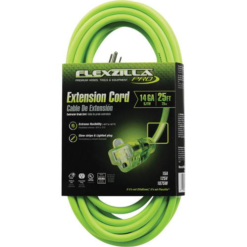 Flexzilla&reg; Pro Industrial Extension Cord, All-Weather, SJTW, 14/3 AWG, 15 A, 25' Distribution Élite MP