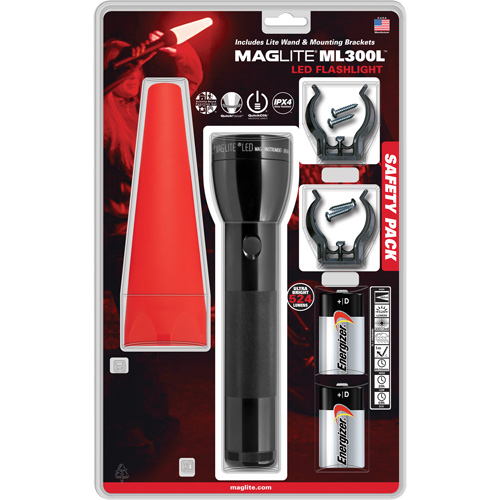 Safety Flashlight Pack, LED, 487 Lumens, D Batteries Distribution Élite MP