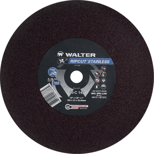 Ripcut Stainless Steel Cut-Off Wheel for Stationary Saws, 14" x 1/8", 1" Arbor, Type 1, Aluminum Oxide, 4400 RPM Distribution Élite MP