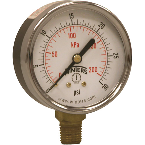 Economy Pressure Gauge, 2-1/2" , 0 - 30 psi, Bottom Mount, Analogue Distribution Élite MP