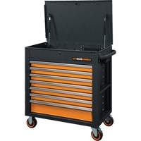 GSX Series Rolling Tool Cart with Tilt Top, 7 Drawers, 35" L x 20" W x 39" H, Black/Orange Distribution Élite MP
