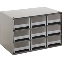 Modular Parts Cabinets, Steel, 9 Drawers, 17" x 10-9/16" x 3-1/16", Grey Distribution Élite MP