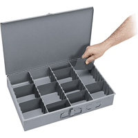 Adjustable Compartment Boxes, Steel, Variable Slots, 18" W x 12" D x 3" H, Grey Distribution Élite MP