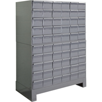 Armoires &agrave; tiroirs industriels avec base, 60 tiroirs, 34-1/8" la x 12-1/4" p x 48-1/8" h, Gris Distribution Élite MP