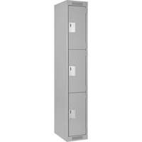 Clean Line Lockers, 3 -tier, 12" x 18" x 72", Steel, Grey, Rivet (Assembled) Distribution Élite MP