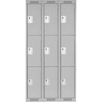Clean Line Lockers, 3 -tier, Bank of 3, 36" x 18" x 72", Steel, Grey, Rivet (Assembled) Distribution Élite MP