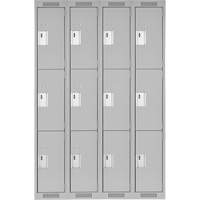 Clean Line Lockers, 3 -tier, Bank of 4, 48" x 18" x 72", Steel, Grey, Rivet (Assembled) Distribution Élite MP
