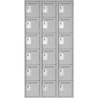 Clean Line Lockerettes, 6 -tier, Bank of 3, 36" x 18" x 72", Steel, Grey, Rivet (Assembled) Distribution Élite MP
