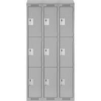 Clean Line Lockers, 3 -tier, Bank of 3, 36" x 18" x 78", Steel, Grey, Rivet (Assembled) Distribution Élite MP