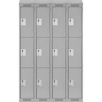 Clean Line Lockers, 3 -tier, Bank of 4, 48" x 18" x 78", Steel, Grey, Rivet (Assembled) Distribution Élite MP