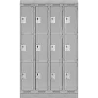 Clean Line Lockers, 3 -tier, Bank of 4, 48" x 18" x 82", Steel, Grey, Rivet (Assembled) Distribution Élite MP