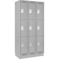 Clean Line Lockers, 3 -tier, Bank of 3, 36" x 18" x 76", Steel, Grey, Rivet (Assembled) Distribution Élite MP