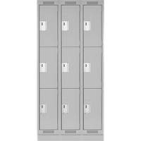 Clean Line Lockers, 3 -tier, Bank of 3, 36" x 18" x 76", Steel, Grey, Rivet (Assembled) Distribution Élite MP