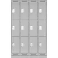 Clean Line Lockers, 3 -tier, Bank of 4, 48" x 18" x 76", Steel, Grey, Rivet (Assembled) Distribution Élite MP