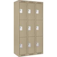 Clean Line Lockers, 3 -tier, Bank of 3, 36" x 18" x 72", Steel, Beige, Rivet (Assembled) Distribution Élite MP