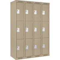 Clean Line Lockers, 3 -tier, Bank of 4, 48" x 18" x 72", Steel, Beige, Rivet (Assembled) Distribution Élite MP