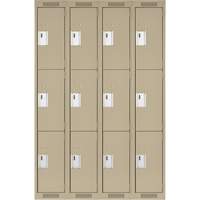 Clean Line Lockers, 3 -tier, Bank of 4, 48" x 18" x 72", Steel, Beige, Rivet (Assembled) Distribution Élite MP
