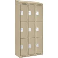 Clean Line Lockers, 3 -tier, Bank of 3, 36" x 18" x 78", Steel, Beige, Rivet (Assembled) Distribution Élite MP
