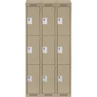 Clean Line Lockers, 3 -tier, Bank of 3, 36" x 18" x 78", Steel, Beige, Rivet (Assembled) Distribution Élite MP