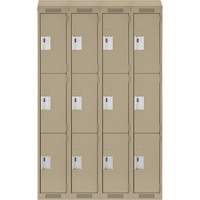 Clean Line Lockers, 3 -tier, Bank of 4, 48" x 18" x 78", Steel, Beige, Rivet (Assembled) Distribution Élite MP
