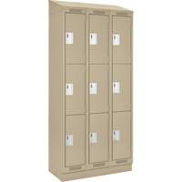 Clean Line Lockers, 3 -tier, Bank of 3, 36" x 18" x 82", Steel, Beige, Rivet (Assembled) Distribution Élite MP