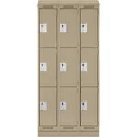Clean Line Lockers, 3 -tier, Bank of 3, 36" x 18" x 82", Steel, Beige, Rivet (Assembled) Distribution Élite MP