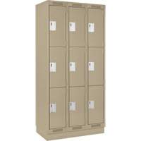 Clean Line Lockers, 3 -tier, Bank of 3, 36" x 18" x 76", Steel, Beige, Rivet (Assembled) Distribution Élite MP