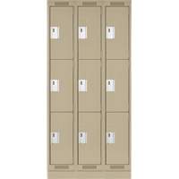 Clean Line Lockers, 3 -tier, Bank of 3, 36" x 18" x 76", Steel, Beige, Rivet (Assembled) Distribution Élite MP
