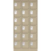 Clean Line Lockerette, 6 -tier, Bank of 3, 36" x 18" x 76", Steel, Beige, Rivet (Assembled) Distribution Élite MP