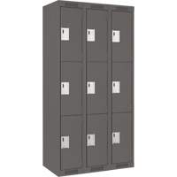 Clean Line Lockers, 3 -tier, Bank of 3, 36" x 18" x 72", Steel, Charcoal, Rivet (Assembled) Distribution Élite MP