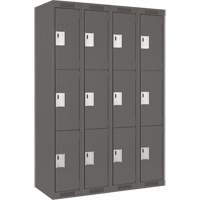 Clean Line Lockers, 3 -tier, Bank of 4, 48" x 18" x 72", Steel, Charcoal, Rivet (Assembled) Distribution Élite MP