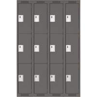 Clean Line Lockers, 3 -tier, Bank of 4, 48" x 18" x 72", Steel, Charcoal, Rivet (Assembled) Distribution Élite MP