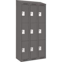 Clean Line Lockers, 3 -tier, Bank of 3, 36" x 18" x 78", Steel, Charcoal, Rivet (Assembled) Distribution Élite MP