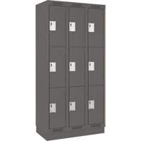 Clean Line Lockers, 3 -tier, Bank of 3, 36" x 18" x 76", Steel, Charcoal, Rivet (Assembled) Distribution Élite MP