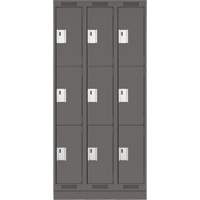 Clean Line Lockers, 3 -tier, Bank of 3, 36" x 18" x 76", Steel, Charcoal, Rivet (Assembled) Distribution Élite MP