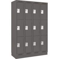 Clean Line Lockers, 3 -tier, Bank of 4, 48" x 18" x 76", Steel, Charcoal, Rivet (Assembled) Distribution Élite MP