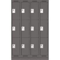 Clean Line Lockers, 3 -tier, Bank of 4, 48" x 18" x 76", Steel, Charcoal, Rivet (Assembled) Distribution Élite MP